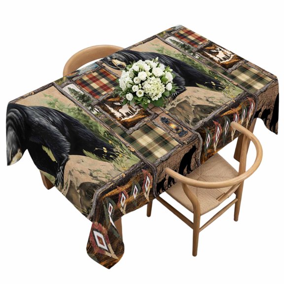 Waterproof Tablecloth Farmhouse Bear Colorful Plaid Rectangle Table Cloth 60x120in,Wipeable Washable Table Cover Country Pastoral Landscape Tablecloths for Dining Tables Kitchen Picnic Ourdoor