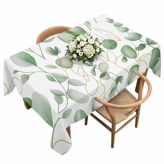 Waterproof Tablecloth Farmhouse Eucalyptus Leaf Rectangle Table Cloth 60x120in,Wipeable Washable Table Cover Summer Green Leaves Tablecloths for Dining Tables Kitchen Picnic Camping Ourdoor Party