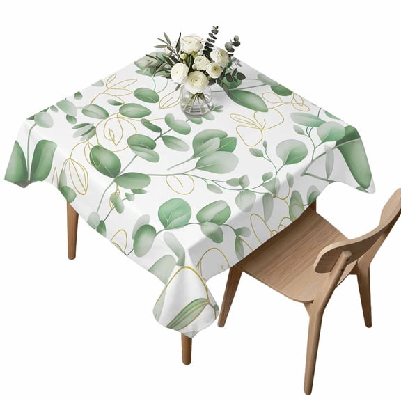 Waterproof Tablecloth Farmhouse Eucalyptus Leaf Square Table Cloth 54x54in,Wipeable Washable Table Cover Summer Green Leaves Tablecloths for Dining Tables Kitchen Picnic Camping Ourdoor Party