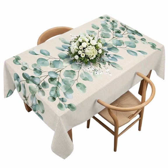 Waterproof Tablecloth Farmhouse Eucalyptus Leaves Rectangle Table Cloth 60x120in,Wipeable Washable Table Cover Retro Linen Texture Tablecloths for Dining Tables Kitchen Picnic Camping Ourdoor Party