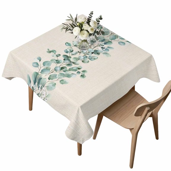 Waterproof Tablecloth Farmhouse Eucalyptus Leaves Square Table Cloth 54x54in,Wipeable Washable Table Cover Retro Linen Texture Tablecloths for Dining Tables Kitchen Picnic Camping Ourdoor Party