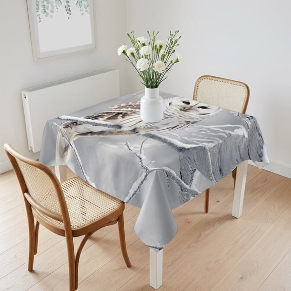 Waterproof Tablecloth Farmhouse Owl on Tree Branch Square Table Cloth 60x60in,Wipeable Washable Table Cover Winter Bird Natural Scenery Tablecloths for Dining Tables Kitchen Picnic Camping Ourdoor