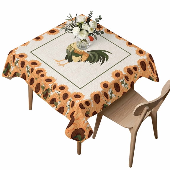 Waterproof Tablecloth Farmhouse Rooster Vintage Linen Square Table Cloth 54x54in,Wipeable Washable Table Cover Pastoral Sunflower Chicken Tablecloths for Dining Tables Kitchen Picnic Ourdoor