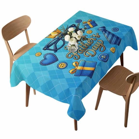 Waterproof Tablecloth Father's Day Abstract Geometric Rectangle Table Cloth 52x70in,Wipeable Washable Table Cover Glasses Cartoon Pattern Tablecloths for Dining Tables Kitchen Picnic Ourdoor