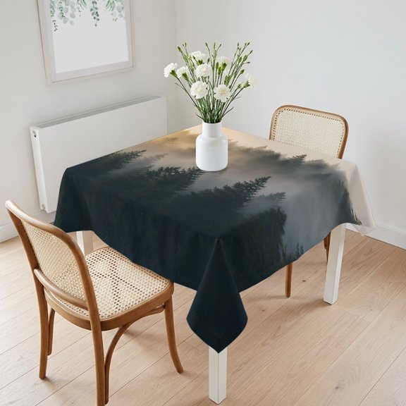 Waterproof Tablecloth Fog Forest Pine Tree Square Table Cloth 60x60in,Wipeable Washable Table Cover Rural Natural Landscape Tablecloths for Dining Tables Kitchen Picnic Camping Outdoor Party