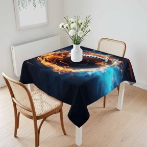 Waterproof Tablecloth Football Ice and Fire Abstract Art Square Table Cloth 60x60in,Wipeable Washable Table Cover Rugby Technological Style Tablecloths for Dining Tables Kitchen Picnic Outdoor Party