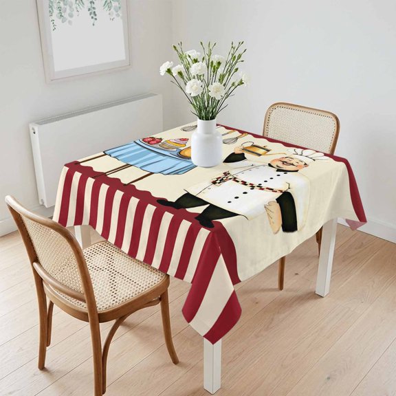 Waterproof Tablecloth Fun Chef Cutlery Gourmet Square Table Cloth 60x60in,Wipeable Washable Table Cover Red Stripe Tablecloths for Dining Tables Kitchen Picnic Camping Ourdoor Party