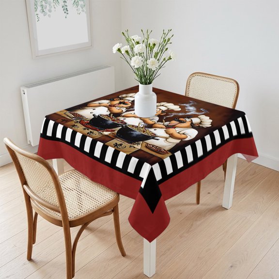 Waterproof Tablecloth Fun Chef Food Kitchen Cooking Square Table Cloth 60x60in,Wipeable Washable Table Cover Black White Checked Tablecloths for Dining Tables Kitchen Picnic Camping Ourdoor Party