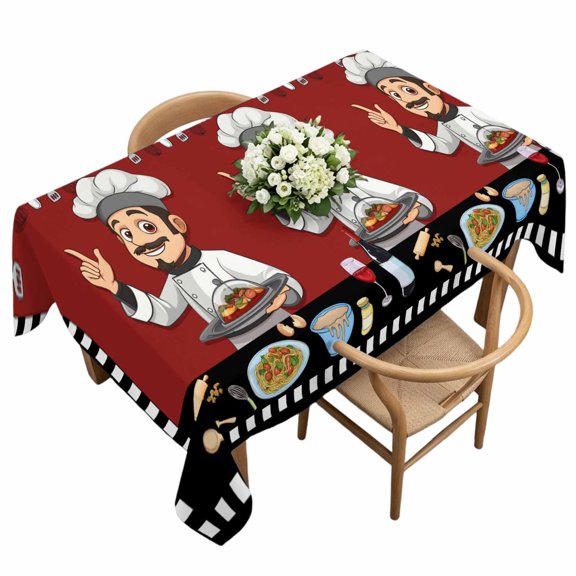 Waterproof Tablecloth Fun Chef Kitchenware Food Burgundy Red Rectangle Table Cloth 60x120in,Wipeable Washable Table Cover Black White Checker Tablecloths for Dining Tables Kitchen Picnic Ourdoor