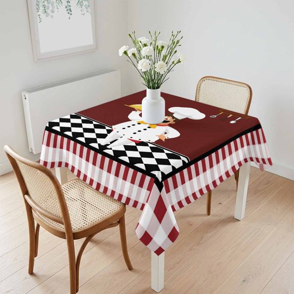 Waterproof Tablecloth Funny Chef Kitchen Tableware Square Table Cloth 60x60in,Wipeable Washable Table Cover Burgundy Red Black Lattice Tablecloths for Dining Tables Kitchen Picnic Camping Ourdoor