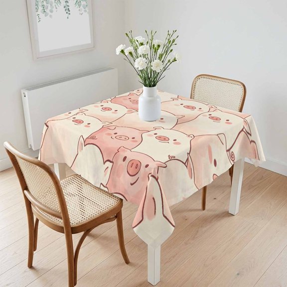 Waterproof Tablecloth Funny Cute Pink Pig Square Table Cloth 60x60in,Wipeable Washable Table Cover Cartoon Animals Sketch Tablecloths for Dining Tables Kitchen Picnic Camping Ourdoor Party