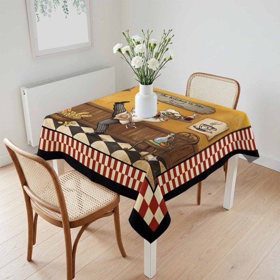 Waterproof Tablecloth Funny Kitchen Chef Pizza Toss Square Table Cloth 60x60in,Wipeable Washable Table Cover Classic Red Checked Tablecloths for Dining Tables Kitchen Picnic Camping Ourdoor Party