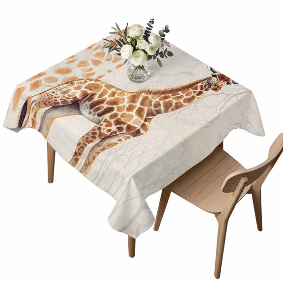 Waterproof Tablecloth Giraffe Cute Animals Animal Print Square Table Cloth 54x54in,Wipeable Washable Table Cover Retro Branch Tablecloths for Dining Tables Kitchen Picnic Camping Ourdoor Party