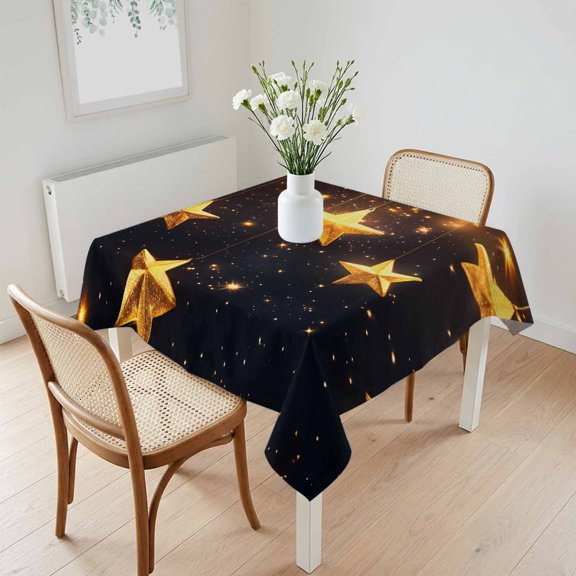 Waterproof Tablecloth Gold Star Starry Sky Square Table Cloth 60x60in,Wipeable Washable Table Cover Galaxy Theme Tablecloths for Dining Tables Kitchen Picnic Camping Ourdoor Party
