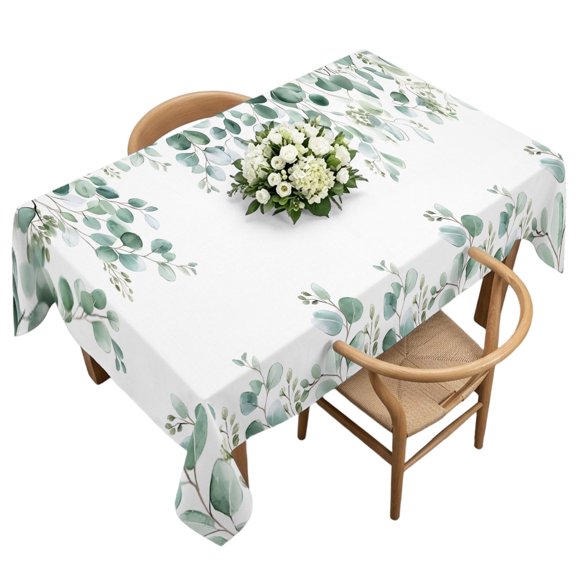 Waterproof Tablecloth Green Eucalyptus Leaves Seamless Rectangle Table Cloth 60x120in,Wipeable Washable Table Cover Farm Foliage on White Tablecloths for Dining Tables Kitchen Picnic Ourdoor