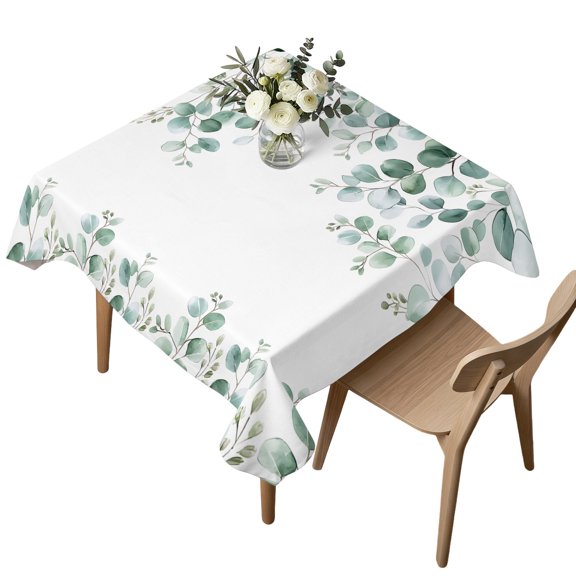 Waterproof Tablecloth Green Eucalyptus Leaves Seamless Square Table Cloth 54x54in,Wipeable Washable Table Cover Farm Foliage on White Tablecloths for Dining Tables Kitchen Picnic Camping Ourdoor