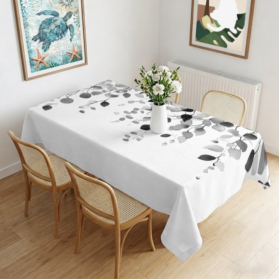 Waterproof Tablecloth Grey Eucalyptus Leaves Rectangle Table Cloth 60x102in,Wipeable Washable Table Cover Country Leaf Tablecloths for Dining Tables Kitchen Picnic Camping Ourdoor Party