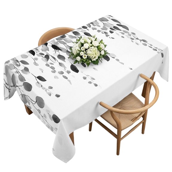 Waterproof Tablecloth Grey Eucalyptus Leaves Rectangle Table Cloth 60x120in,Wipeable Washable Table Cover Country Leaf Tablecloths for Dining Tables Kitchen Picnic Camping Ourdoor Party