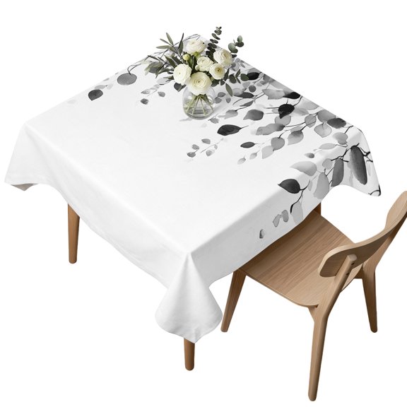 Waterproof Tablecloth Grey Eucalyptus Leaves Square Table Cloth 54x54in,Wipeable Washable Table Cover Country Leaf Tablecloths for Dining Tables Kitchen Picnic Camping Ourdoor Party