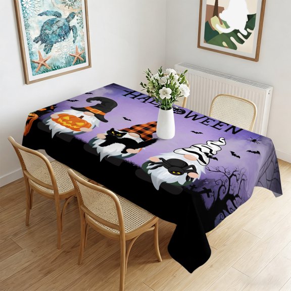 Waterproof Tablecloth Halloween Gnome Pumpkin Black Cat Spiders- Hall Ween Rectangle Table Cloth 60x102in,Wipeable Washable Table Cover Dead Tree Purple Tablecloths for Dining Tables Kitchen Picnic