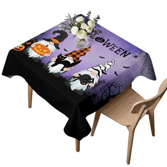 Waterproof Tablecloth Halloween Gnome Pumpkin Black Cat Spiders- Hall Ween Square Table Cloth 54x54in,Wipeable Washable Table Cover Dead Tree Purple Tablecloths for Dining Tables Kitchen Picnic