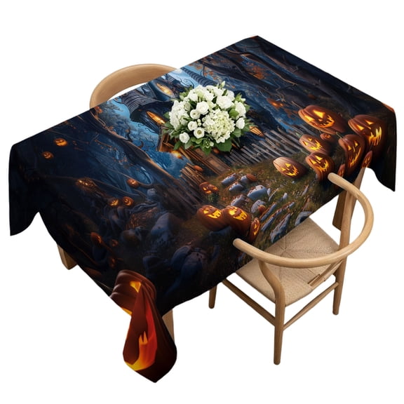 Waterproof Tablecloth Halloween Night Horror Castle Moon Forest Rectangle Table Cloth 60x120in,Wipeable Washable Table Cover Scary Pumpkin Ghost Tablecloths for Dining Tables Kitchen Picnic Ourdoor