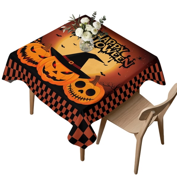 Waterproof Tablecloth Halloween Scary Orange Pumpkin Ghost Witch Hat Square Table Cloth 54x54in,Washable Table Cover Moon Spiders- Web Tablecloths for Dining Tables Kitchen Picnic Outdoor Party