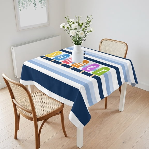 Waterproof Tablecloth Hello Summer Blue White Stripe Square Table Cloth 60x60in,Wipeable Washable Table Cover Colorful Popsicles Tablecloths for Dining Tables Kitchen Picnic Camping Ourdoor Party