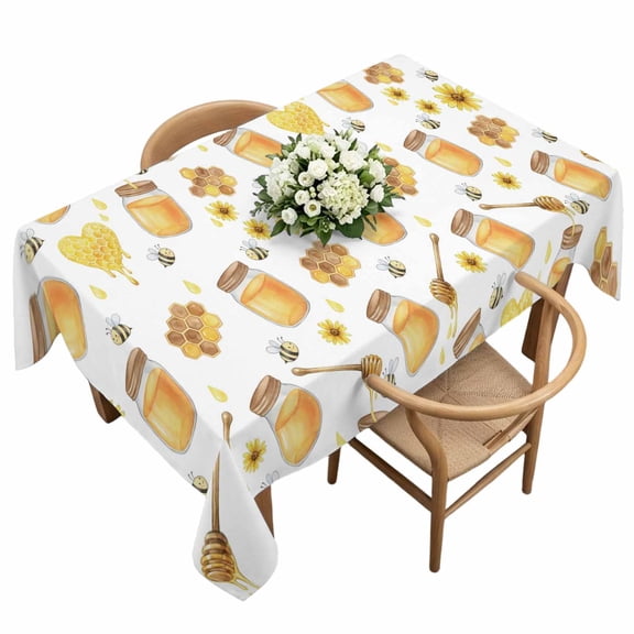 Waterproof Tablecloth Honeycomb Bee Honey Sunflower Rectangle Table Cloth 60x120in,Wipeable Washable Table Cover Country Pastoral Yellow Theme Tablecloths for Dining Tables Kitchen Picnic Ourdoor