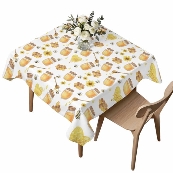 Waterproof Tablecloth Honeycomb Bee Honey Sunflower Square Table Cloth 54x54in,Wipeable Washable Table Cover Country Pastoral Yellow Theme Tablecloths for Dining Tables Kitchen Picnic Ourdoor