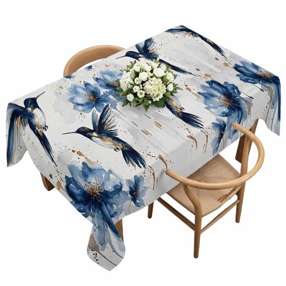Waterproof Tablecloth Hummingbird Bird Blue Flower Gradient Rectangle Table Cloth 60x120in,Wipeable Washable Table Cover Abstract Gold Splatter Tablecloths for Dining Tables Kitchen Picnic Ourdoor