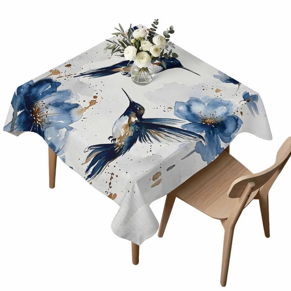 Waterproof Tablecloth Hummingbird Bird Blue Flower Gradient Square Table Cloth 54x54in,Wipeable Washable Table Cover Abstract Gold Splatter Tablecloths for Dining Tables Kitchen Picnic Ourdoor