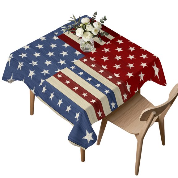 Waterproof Tablecloth Independence Day Patriotic USA Flag Square Table Cloth 54x54in,Wipeable Washable Table Cover Blue Red Stars Stripes Tablecloths for Dining Tables Kitchen Picnic Ourdoor
