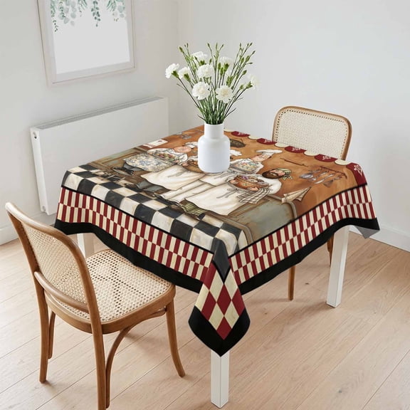 Waterproof Tablecloth Kitchen Baking Team Square Table Cloth 60x60in,Wipeable Washable Table Cover Retro Farmhouse Chef Tablecloths for Dining Tables Kitchen Picnic Camping Ourdoor Party