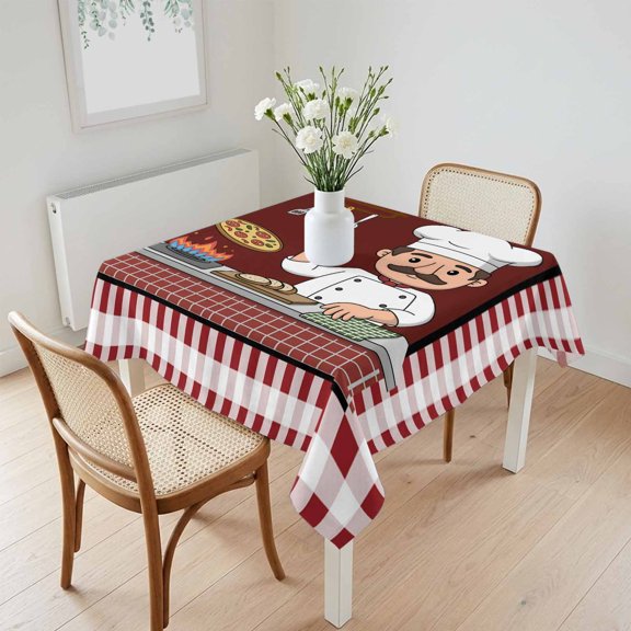 Waterproof Tablecloth Kitchen Cute Chef Cook Burgundy Red Plaid Square Table Cloth 60x60in,Wipeable Washable Table Cover Pizza Gourmet Tablecloths for Dining Tables Kitchen Picnic Camping Ourdoor