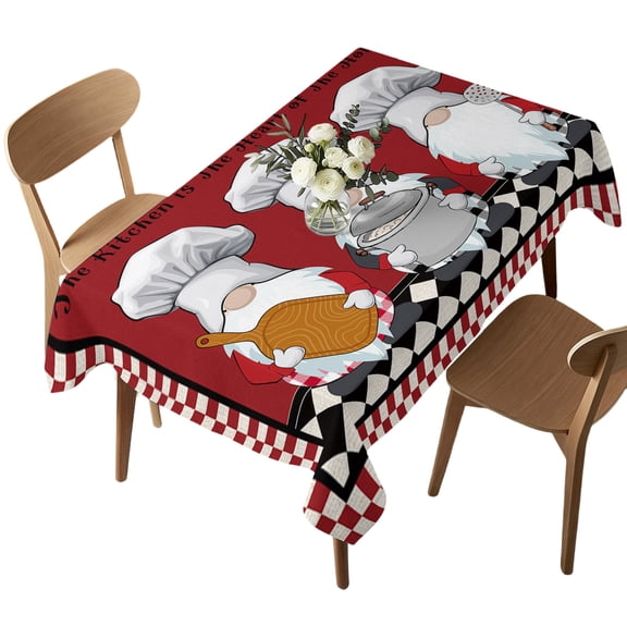 Waterproof Tablecloth Kitchen Gnome Cute Chef Gourmet Pot Rectangle Table Cloth 52x70in,Wipeable Washable Table Cover Red Black Plaid Tablecloths for Dining Tables Kitchen Picnic Camping Ourdoor