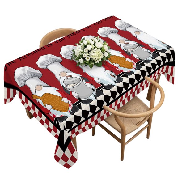 Waterproof Tablecloth Kitchen Gnome Cute Chef Gourmet Pot Rectangle Table Cloth 60x120in,Wipeable Washable Table Cover Red Black Plaid Tablecloths for Dining Tables Kitchen Picnic Camping Ourdoor