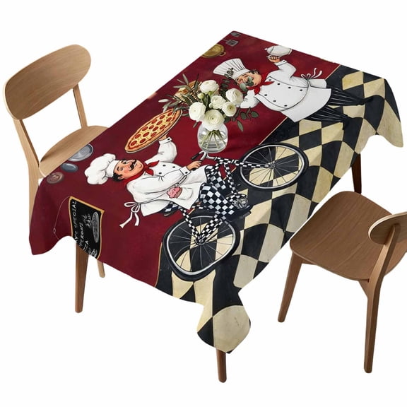 Waterproof Tablecloth Kitchen Italian Chef Rectangle Table Cloth 52x70in,Washable Table Cover Farmhouse Pizza Black White Check Tablecloths for Dining Tables Kitchen Picnic Camping Outdoor Party