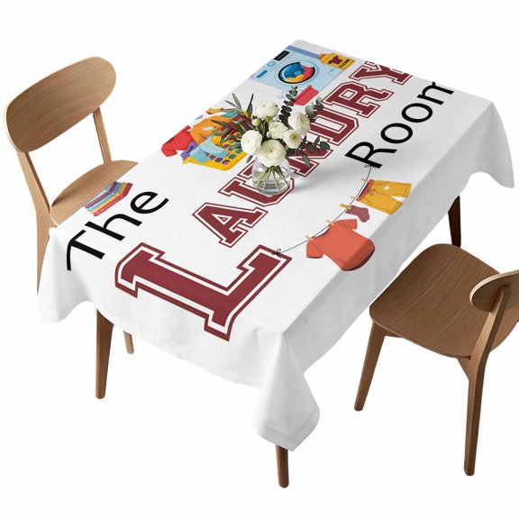 Waterproof Tablecloth Laundry Room Quotes Theme Element Rectangle Table Cloth 52x70in,Wipeable Washable Table Cover White Background Tablecloths for Dining Tables Kitchen Picnic Camping Outdoor Party