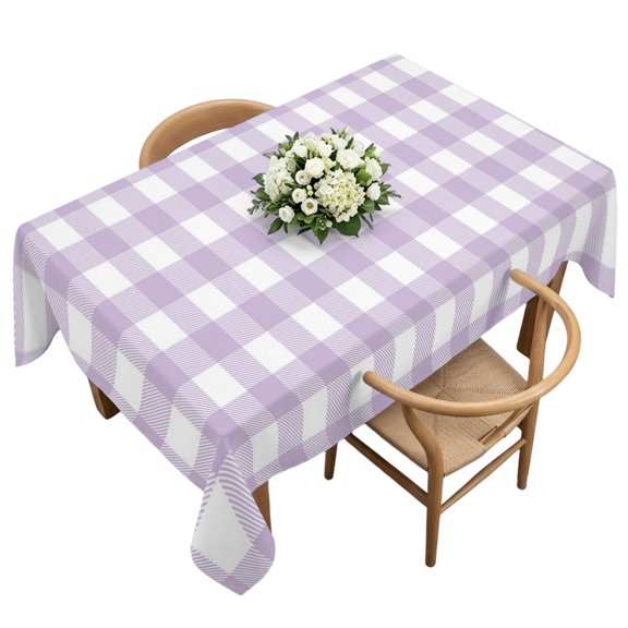 Waterproof Tablecloth Lavender Purple Grid Rectangle Table Cloth 60x120in,Wipeable Washable Table Cover Farm Pastoral Theme Tablecloths for Dining Tables Kitchen Picnic Camping Ourdoor Party
