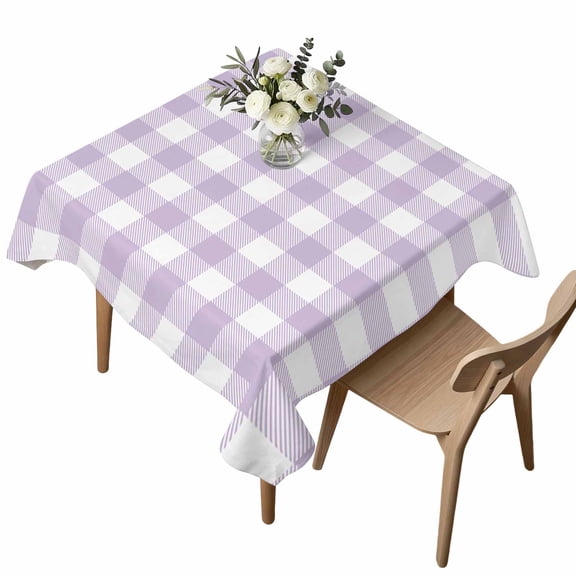 Waterproof Tablecloth Lavender Purple Grid Square Table Cloth 54x54in,Wipeable Washable Table Cover Farm Pastoral Theme Tablecloths for Dining Tables Kitchen Picnic Camping Ourdoor Party