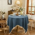 thumbnail image 1 of Waterproof Tablecloth Linen Rectangular with Tassels for Dining Coffee Khaki Brown Green Navy 90x90cm, 1 of 6