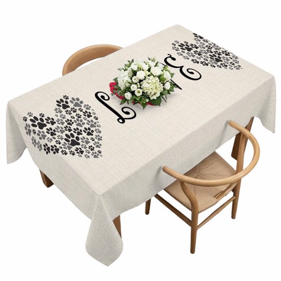 Waterproof Tablecloth Love Words Dogs Footprints Rectangle Table Cloth 60x120in,Wipeable Washable Table Cover Red Roses on Linen Tablecloths for Dining Tables Kitchen Picnic Camping Ourdoor Party