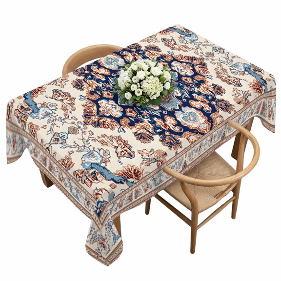 Waterproof Tablecloth Mid Century Bohemia Retro Flower Rectangle Table Cloth 60x120in,Wipeable Washable Table Cover Terracotta Aesthetic Tablecloths for Dining Tables Kitchen Picnic Camping Ourdoor