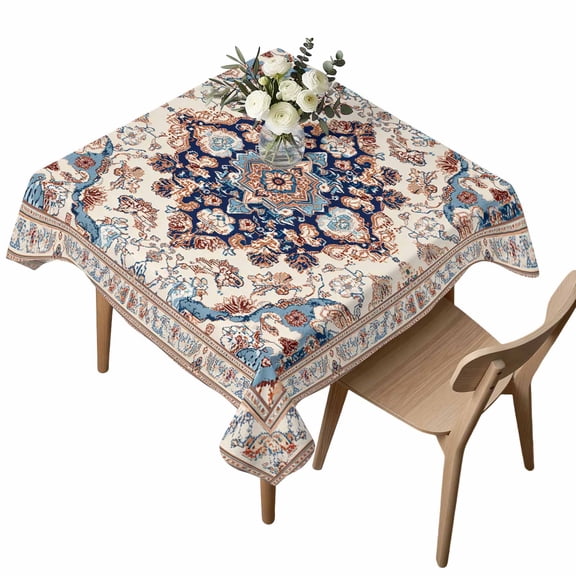 Waterproof Tablecloth Mid Century Bohemia Retro Flower Square Table Cloth 54x54in,Wipeable Washable Table Cover Terracotta Aesthetic Tablecloths for Dining Tables Kitchen Picnic Camping Ourdoor