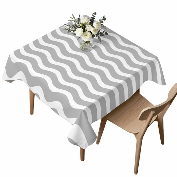 Waterproof Tablecloth Minimalist Art Gray White Stripe Square Table Cloth 54x54in,Wipeable Washable Table Cover Abstract Wave Water Ripple Tablecloths for Dining Tables Kitchen Picnic Ourdoor