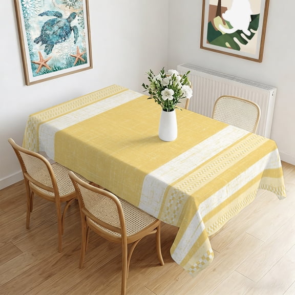 Waterproof Tablecloth Minimalist Geometric Yellow Stripe Rectangle Table Cloth 60x84in,Wipeable Washable Table Cover Farmhouse Burlap Linen Tablecloths for Dining Tables Kitchen Picnic Ourdoor