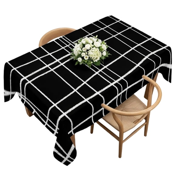 Waterproof Tablecloth Minimalist Grid Lines Rectangle Table Cloth 60x120in,Wipeable Washable Table Cover Window Pane on Black Background Tablecloths for Dining Tables Kitchen Picnic Camping Ourdoor