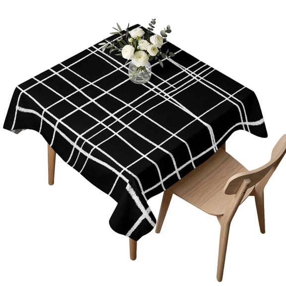 Waterproof Tablecloth Minimalist Grid Lines Square Table Cloth 54x54in,Wipeable Washable Table Cover Window Pane on Black Background Tablecloths for Dining Tables Kitchen Picnic Camping Ourdoor