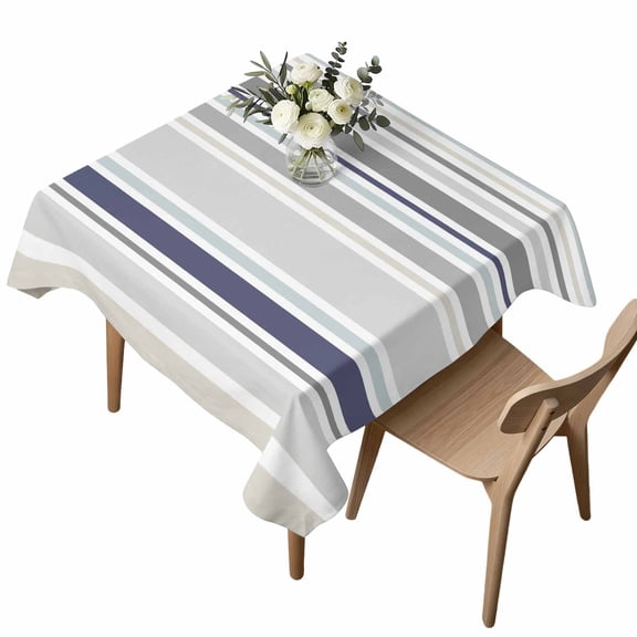 Waterproof Tablecloth Minimalist Stripes Gray Blue Beige Square Table Cloth 54x54in,Wipeable Washable Table Cover Abstract Farm Lines Art Tablecloths for Dining Tables Kitchen Picnic Ourdoor